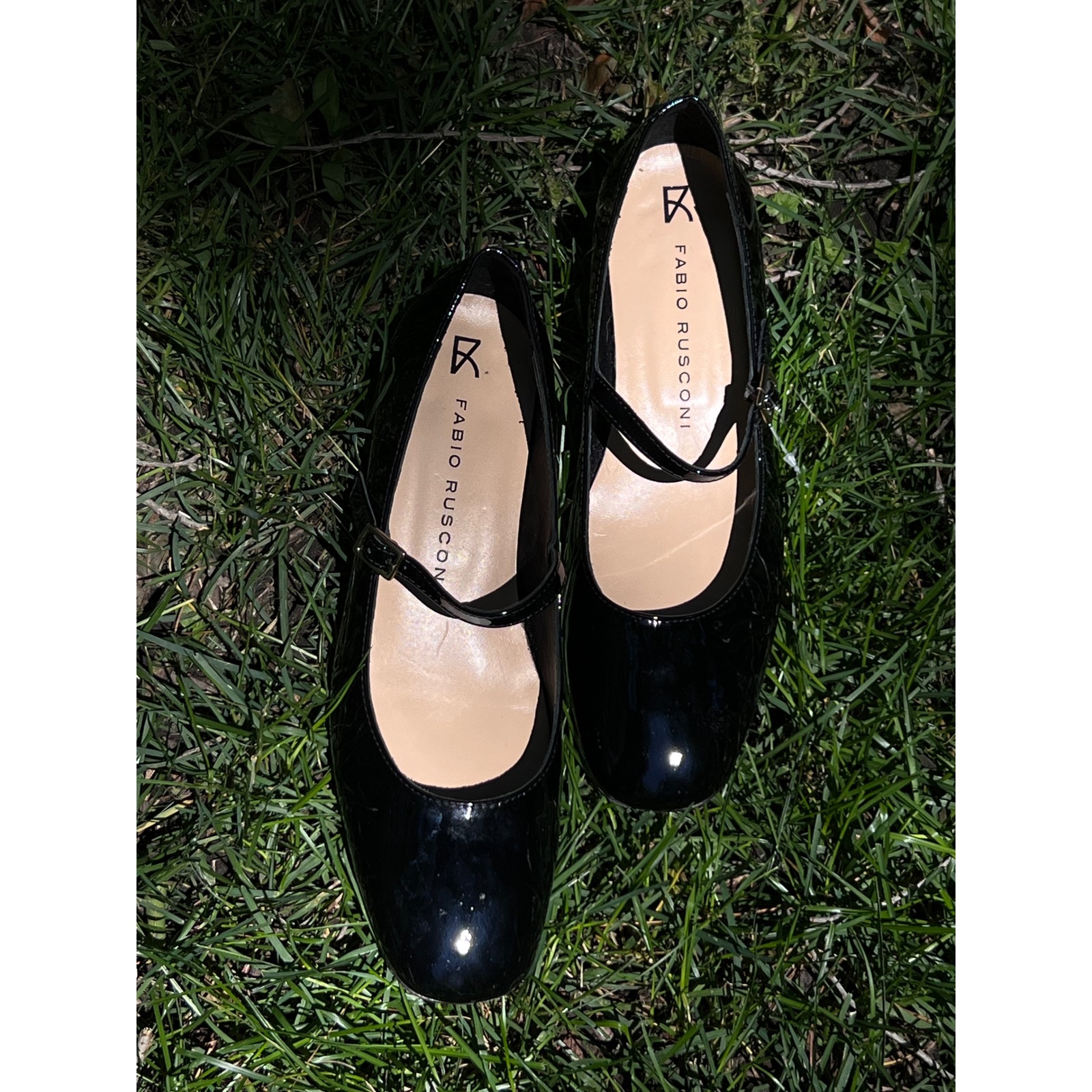 Fabio Rusconi Black Patent Leather Mary Jane Pumps Square Toe Low-Heel Flats 6.5
